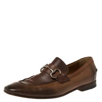 Pre Owned Gucci Brown Ombre Leather Horsebit Loafers Size 41.5E