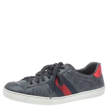 Pre Owned Gucci Grey GG Supreme Canvas Web Ace Low Top Sneakers Size 43
