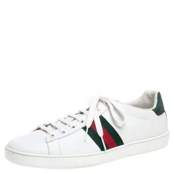 Pre Owned Gucci White Leather Ace Web Detail Low Top Sneakers Size 40