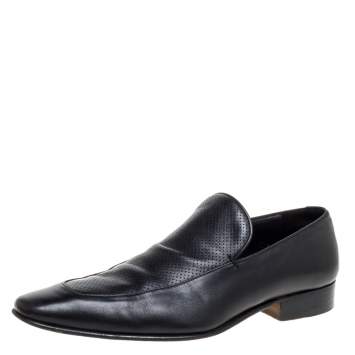 Pre Owned Gucci Black Leather Slip On Loafers Size 43