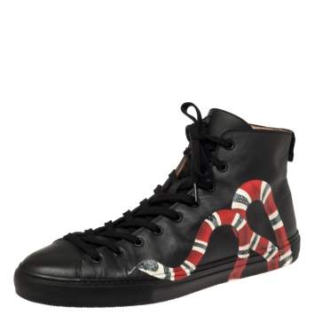 Pre Owned Gucci Black Leather Kingsnake High Top Sneakers Size 45