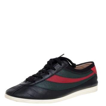 Pre Owned Gucci Black Leather Falacer Web Low Top Sneakers Size 40.5