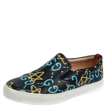 Pre Owned Gucci Black Leather Gucci Ghost Slip On Sneakers Size 44