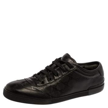 Pre Owned Gucci Black GG Imprime Leather Low Top Sneakers Size 40