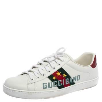 Pre Owned Gucci White Leather Ace Gucci Band Sneakers Size 44