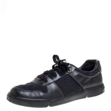 Pre Owned Gucci Black GG Canvas and Leather Low Top Sneakers Size 43.5