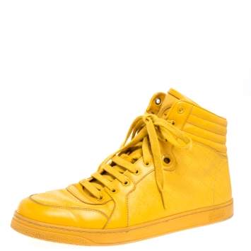 Pre Owned Gucci Yellow Diamante Leather High Top Sneakers Size 44