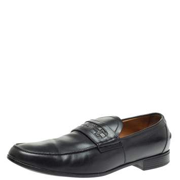 Pre Owned Gucci Black Leather Horsebit Embossed Slip On Loafers Size 43.5