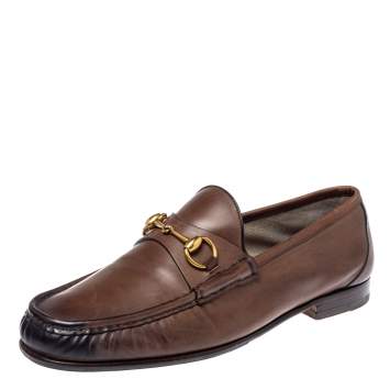 Pre Owned Gucci Brown Leather 1953 Horsebit Loafers Size 44