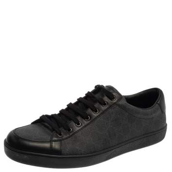 Pre Owned Gucci Black GG Supreme Canvas and Leather Brooklyn Low Top Sneakers Size 46