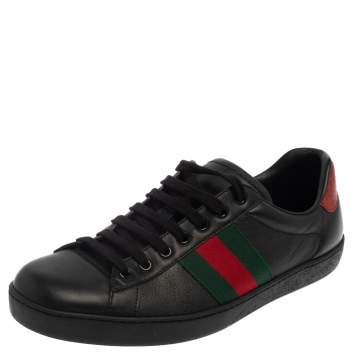 Pre Owned Gucci Black/Red Leather Ace Web Low Top Sneakers Size 43