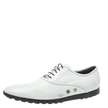 Pre Owned Gucci White Leather Lace Up Oxfords Size 44.5