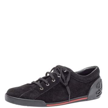 Pre Owned Gucci Black Suede Logo Embellished Low Top Sneakers Size 45