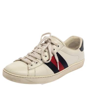 Pre Owned Gucci White Leather Ace Low Top Sneakers Size 39.5