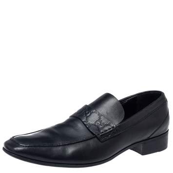 Pre Owned Gucci Black Leather Slip On Loafers Size 43.5