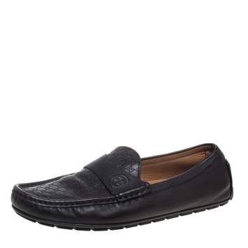 Pre Owned Gucci Dark Brown Micro Guccissima Leather Slip On Loafers Size 44