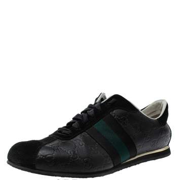 Pre Owned Gucci Black Guccissima Leather And Suede Lace Up Sneakers Size 41.5