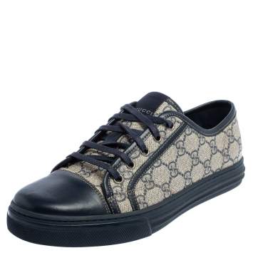 Pre Owned Gucci Beige/Blue Supreme Canvas And Leather Cap Toe Low Top Sneaker Size 40 