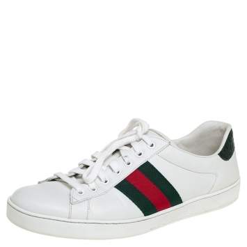 Pre Owned Gucci White Leather And Canvas New Ace Sneakers Size 43