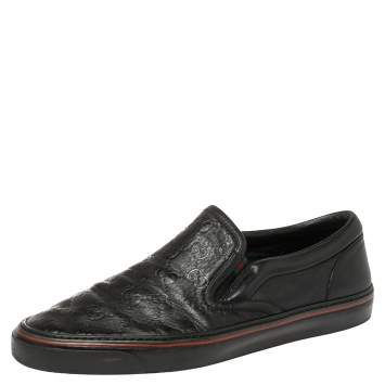 Pre Owned Gucci Black Guccissima Leather Slip On Sneakers Size 42