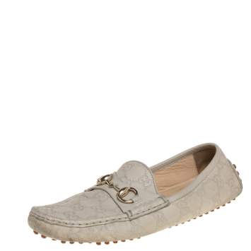 Pre Owned Gucci Cream Guccissima Leather Horsebit Slip On Loafers Size 38