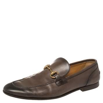 Pre Owned Gucci Brown Leather Horsebit Slip On Loafers Size 43