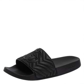 Pre Owned Gucci Black Rubber Matelasse Slide Sandals Size 41