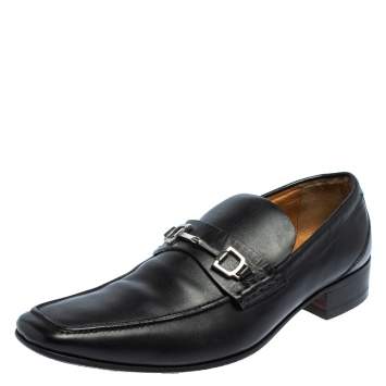 Pre Owned Gucci Black Leather Horsebit Slip On Loafers Size 43.5