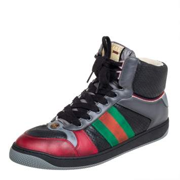 Pre Owned Gucci Multicolor Leather Screener High-Top Sneakers Size 45