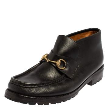 Pre Owned Gucci Black Leather Horsebit Loafer Size 46
