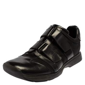 Pre Owned Gucci Black Leather And Mesh Double Velcro Sneakers Size 45