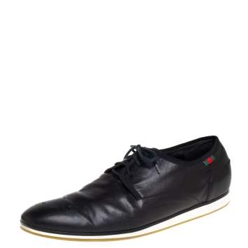 Pre Owned Gucci Black Leather Web Trim Low Top Derby Sneakers Size 45.5