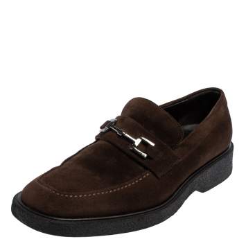 Pre Owned Gucci Vintage Brown Suede Horsebit Slip On Loafers Size 44.5