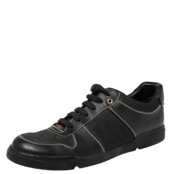 Pre Owned Gucci Black GG Canvas and Leather Low Top Sneakers Size 46.5