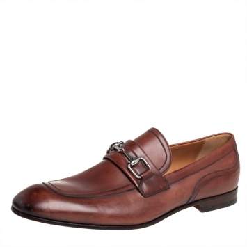Pre Owned Gucci Brown  Leather Horsebit Detail Slip On Loafers Size 44