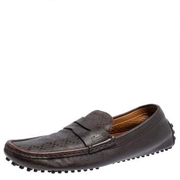 مملوكة مسبقًا Gucci Brown Diamante Leather Penny Loafers Size 42