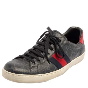 Pre Owned Gucci Grey GG Supreme Canvas Ace Low Top Sneakers Size 44.5