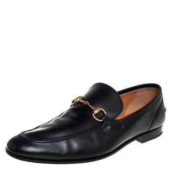 Pre Owned Gucci Black Leather Horsebit Slip On Loafers Size 46