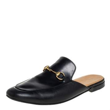 Pre Owned Gucci Black Leather Princetown Horsebit Mules Size 45