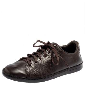 Pre Owned Gucci Brown Leather Interlocking GG Logo Low Top Sneakers Size 41