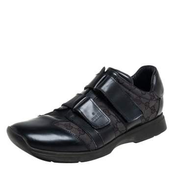 Pre Owned Gucci Black Guccissima Canvas And Leather Velcro Derby Size 44.5