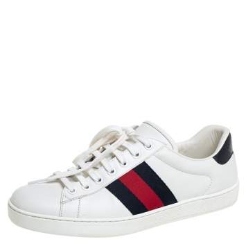 Pre Owned Gucci White Leather  Ace Low Top Sneakers Size 40 