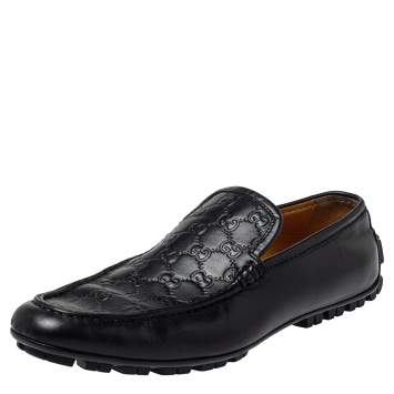 Pre Owned Gucci Black Guccissima Leather Slip On Loafers Size 44