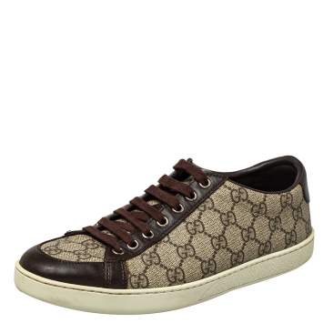 Pre Owned Gucci Beige/Brown GG Supreme Canvas and Leather Low Top Sneakers Size 39