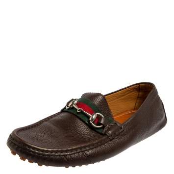 Pre Owned Gucci Brown Leather Horsebit Slip On Loafers Size 42