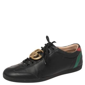 Pre Owned Gucci Black Leather GG Marmont Embellished Lace Up Sneakers Size 42