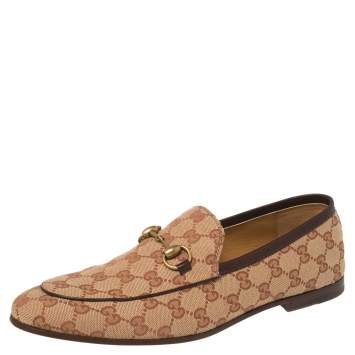 Pre Owned Gucci Beige GG Canvas Jordaan Horsebit Loafers Size 42