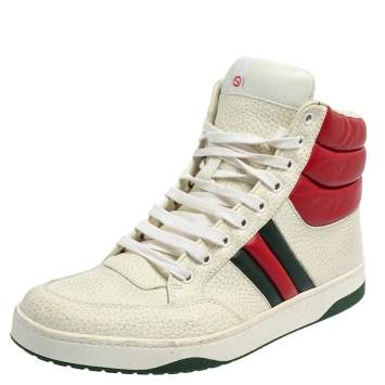 Pre Owned Gucci White/Red Leather New Praga Karibu High Top sneakers Size 42.5