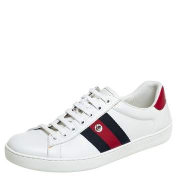 Pre Owned Gucci White Leather Ace Web Low Top Sneakers Size 41