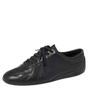 Pre Owned Gucci Black Guccissima Leather Low Top Sneakers Size 42.5